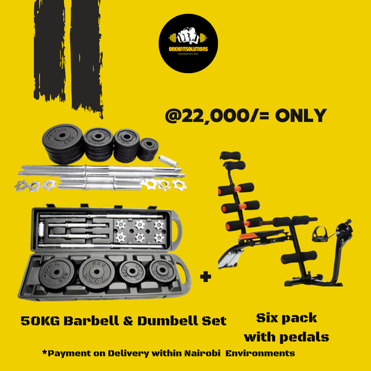50KG Barbell & Dumbbell Set + Six Pack with Pedals – Full-Body Home Workout