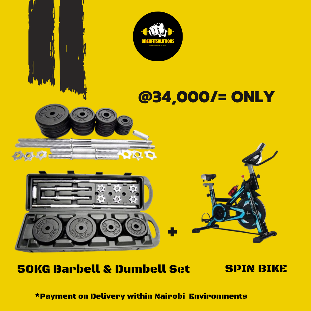 50KG Barbell & Dumbbell Set + Heavy-Duty Exercise Spinning Bike