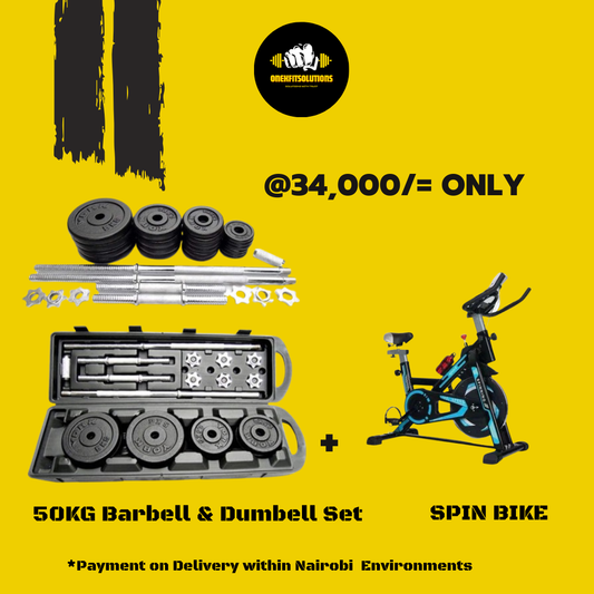 50KG Barbell & Dumbbell Set + Heavy-Duty Exercise Spinning Bike