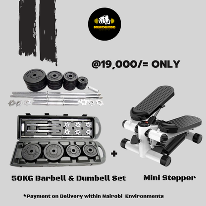 50KG Barbell & Dumbbell Set + Mini Stepper Full-Body Cardio