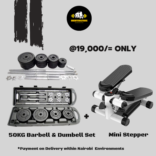 50KG Barbell & Dumbbell Set + Mini Stepper Full-Body Cardio