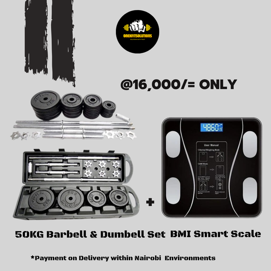 50KG Barbell & Dumbbell Set + BMI Smart Digital Personal Weight Scale