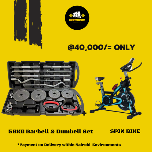 58KG Barbell & Dumbbell Set + Heavy-Duty Spinning Bike