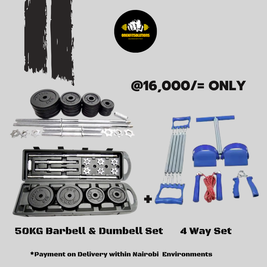50KG Barbell & Dumbbell Set + 4-Way Home Workout Kit