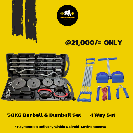 58KG Barbell & Dumbbell Set + 4-Way Home Workout Kit