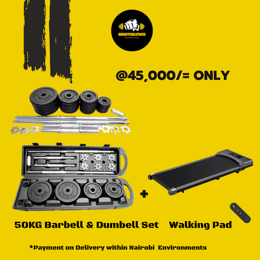 50KG Barbell & Dumbbell Set + Ultra Slim Walking & Jogging Pad Treadmill