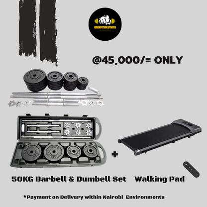 50KG Barbell & Dumbbell Set + Ultra Slim Walking & Jogging Pad Treadmill