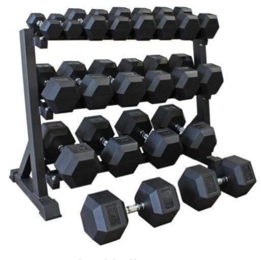 Hexagon Rubber Coated Dumbbells